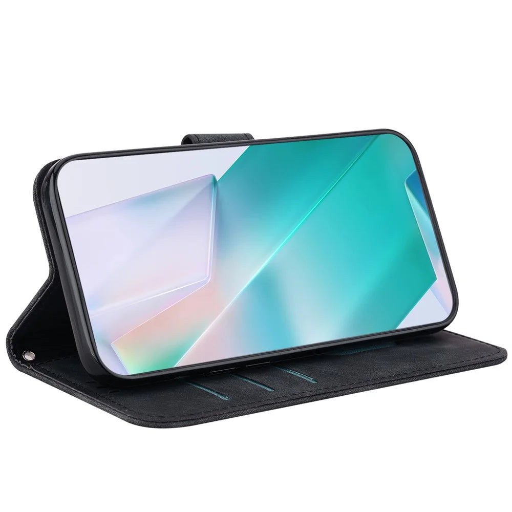 For Realme 15 Pro 5G  /  15 5G Wallet Case Tiger Imprint Leather Shockproof Phone Cover with Wrist Strap - Black - 3