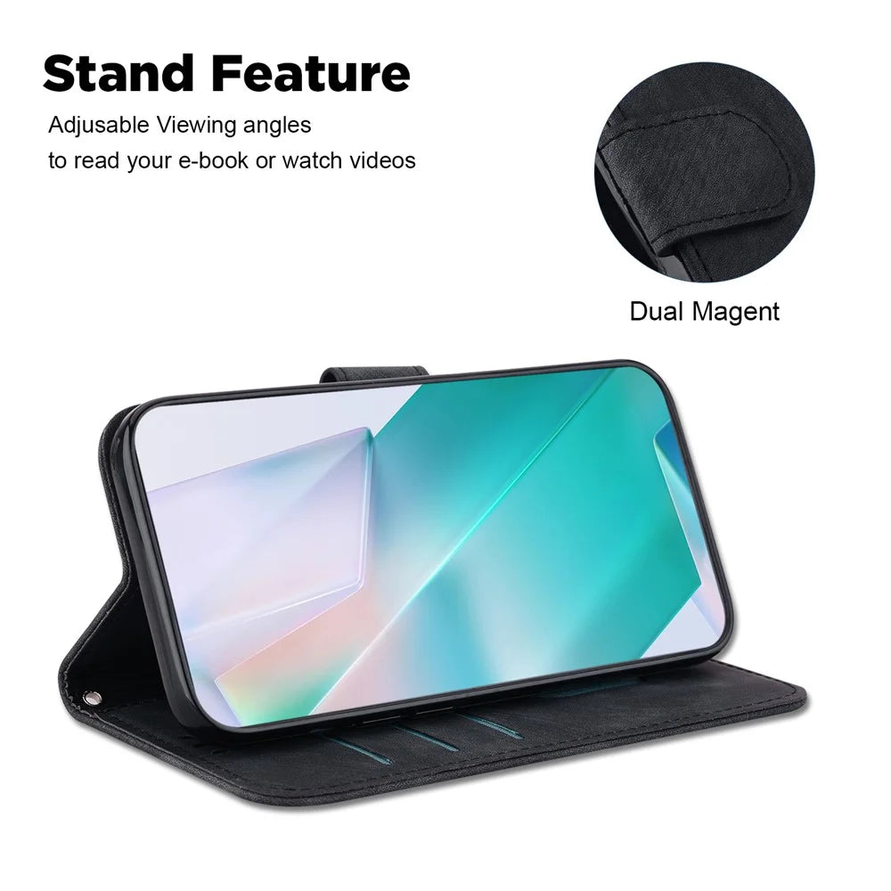 For Realme 15 Pro 5G  /  15 5G Wallet Case Tiger Imprint Leather Shockproof Phone Cover with Wrist Strap - Black - 6