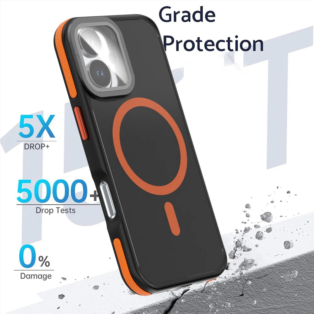 For iPhone 17 Magnetic Case Skin-Touch TPU Acrylic Phone Back Cover with Lens Protector Kickstand - Grey - 5