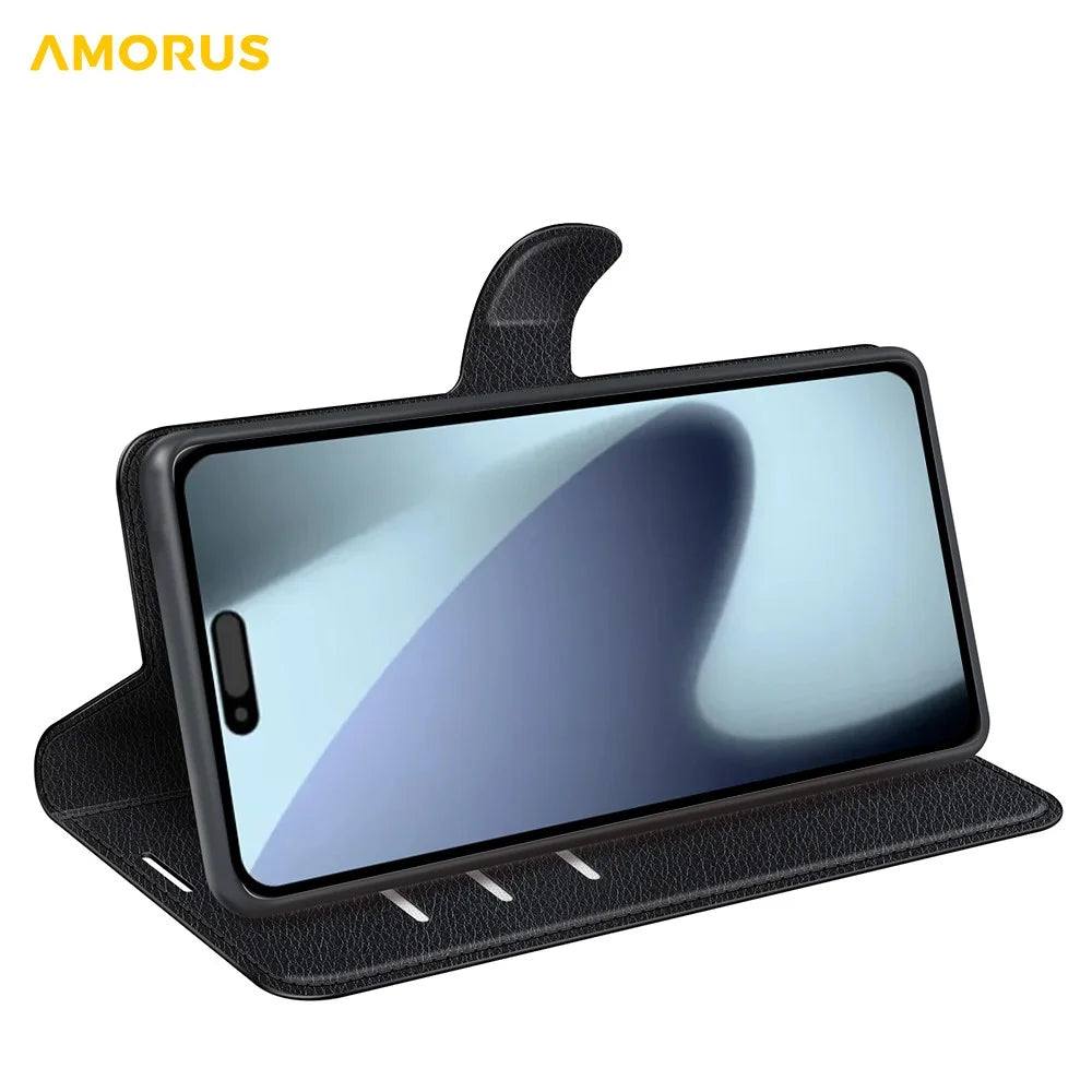 AMORUS For iPhone 17 Wallet Case Litchi Texture Shockproof Leather Flip Stand Phone Cover - Black - 3