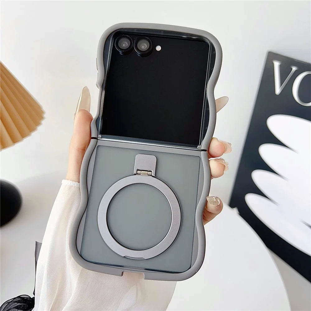 For Samsung Galaxy Z Flip7 5G Magnetic Case Kickstand Skin-Touch Wave Edge TPU + PC Phone Cover - Grey - 2