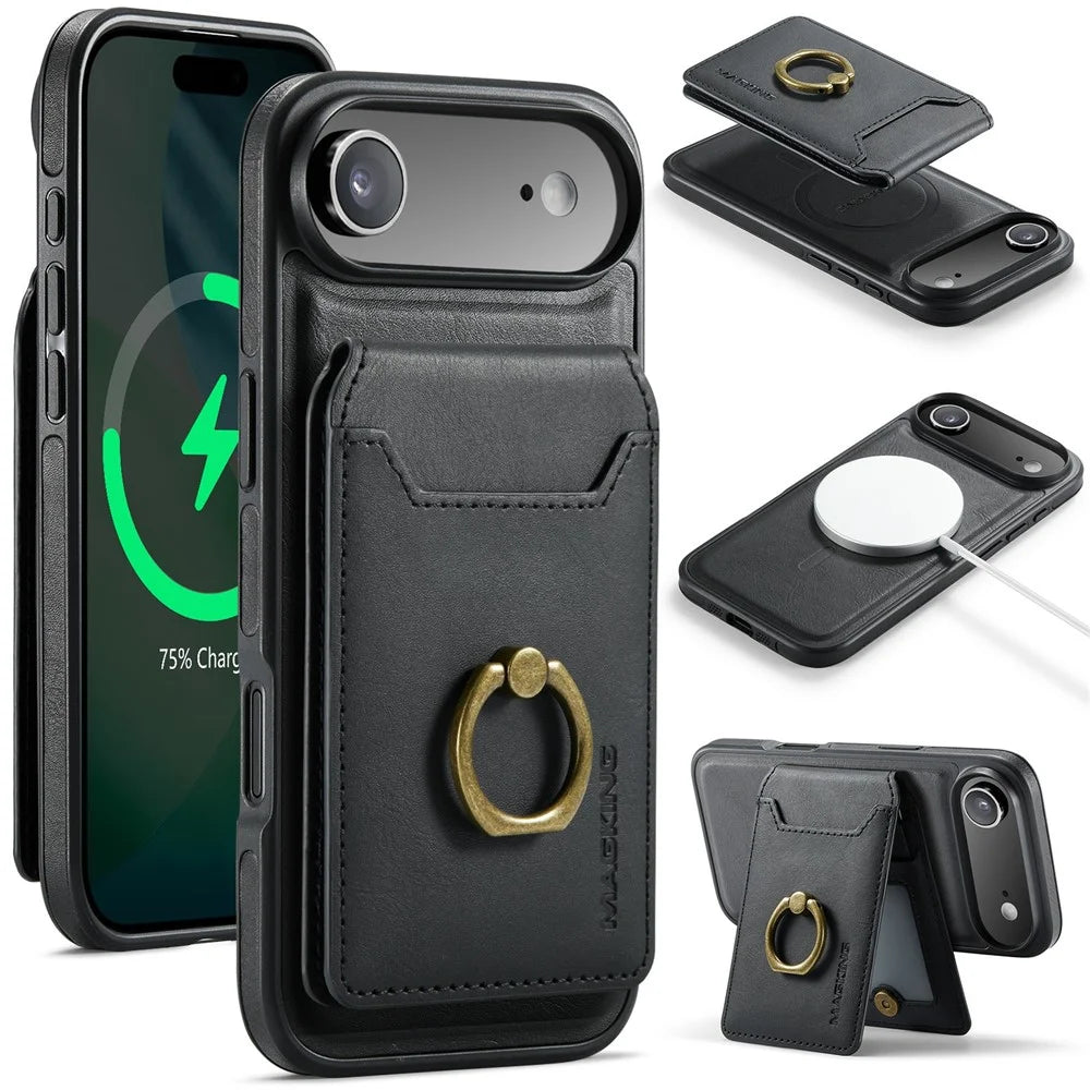 MAGKING K1 Series For iPhone Air Magnetic Case PC + TPU + PU Phone Cover with Card Holder - Black - 1
