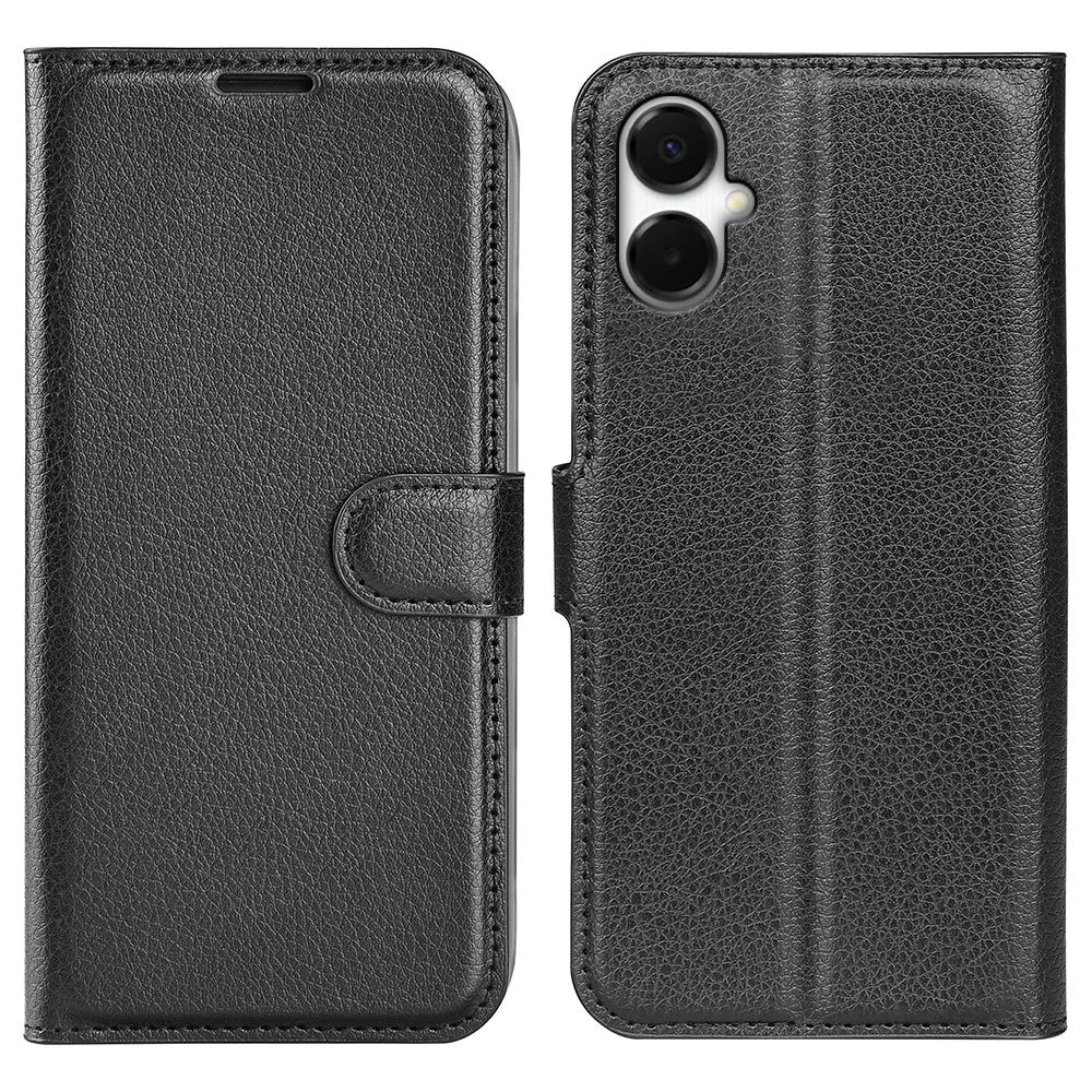 AMORUS For Samsung Galaxy A06 5G Wallet Case Litchi Texture Shockproof Leather Flip Stand Phone Cover - Black - 1