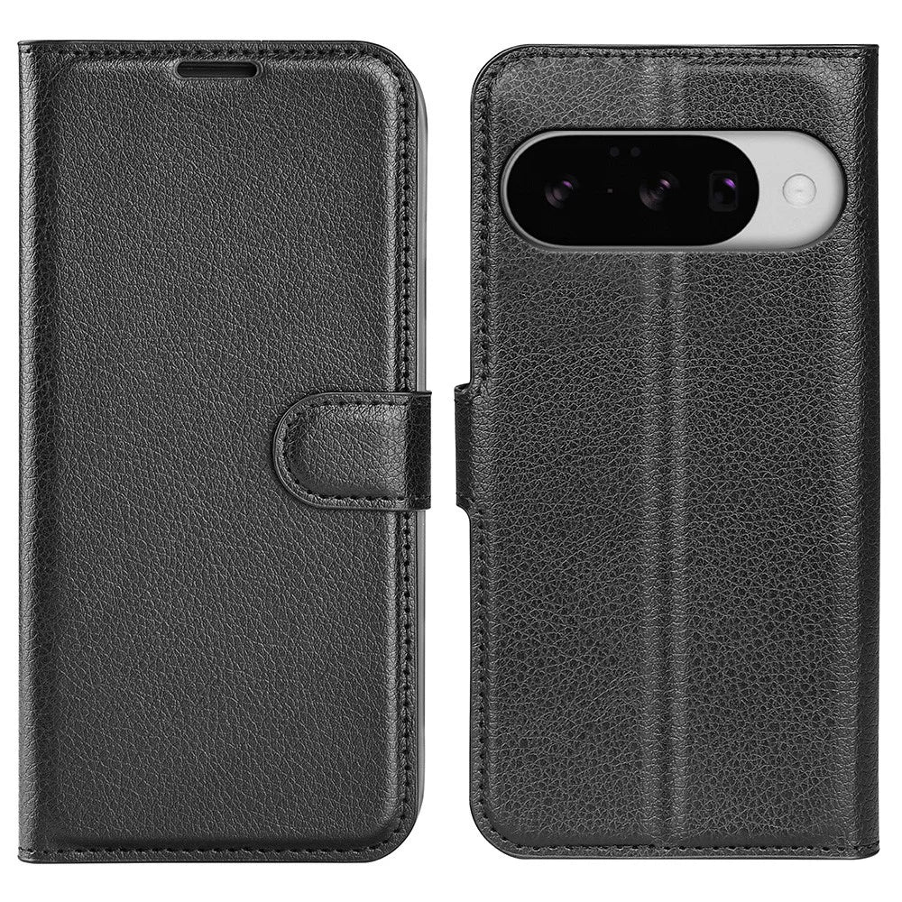 AMORUS For Google Pixel 10 Wallet Case Litchi Texture Shockproof Leather Flip Stand Phone Cover - Black - 1