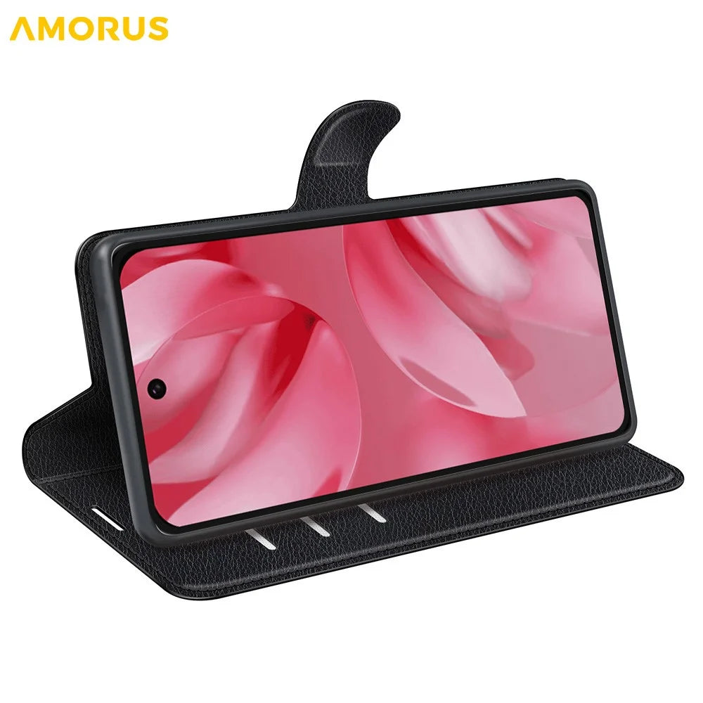 AMORUS For Google Pixel 10 Wallet Case Litchi Texture Shockproof Leather Flip Stand Phone Cover - Black - 3