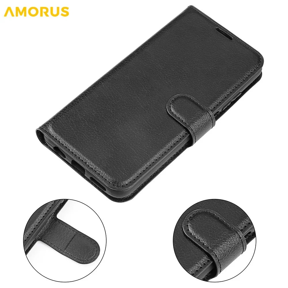 AMORUS For Google Pixel 10 Wallet Case Litchi Texture Shockproof Leather Flip Stand Phone Cover - Black - 6