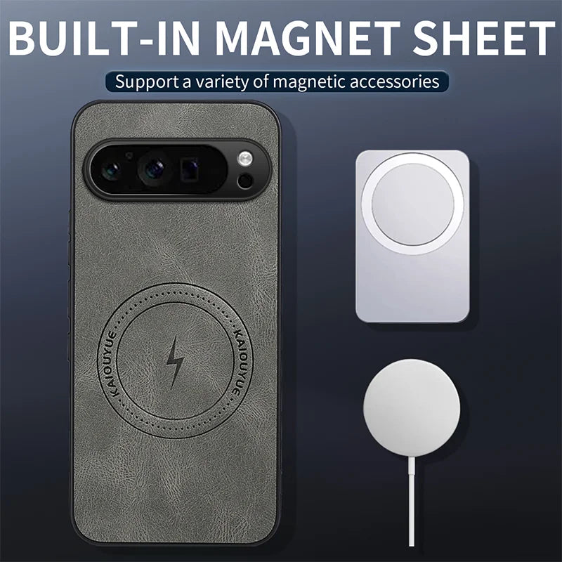 WANLONFENG For Google Pixel 9 Pro XL Magnetic Case  SD Series PC TPU Phone Cover with 2Pcs Screen Film - Grey - 2