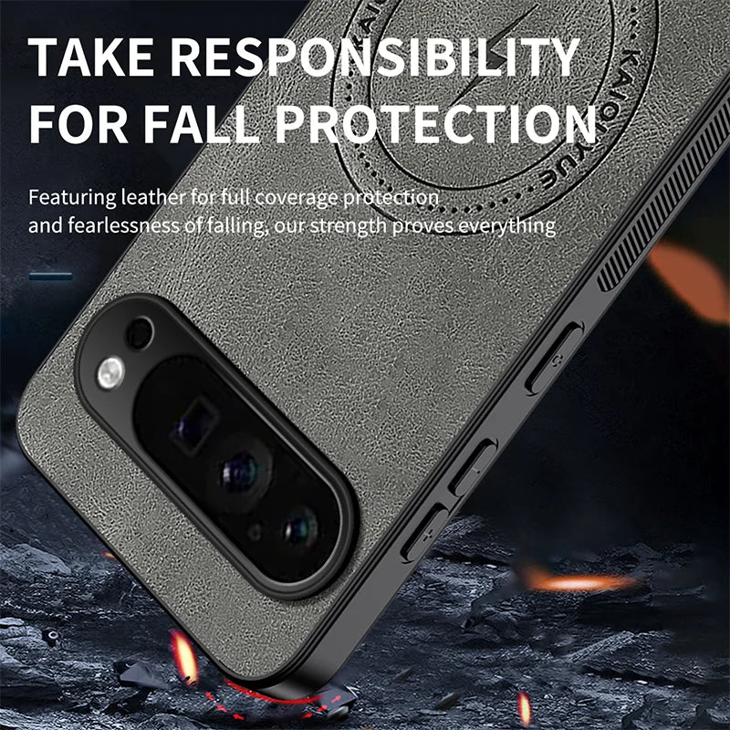 WANLONFENG For Google Pixel 9 Pro XL Magnetic Case  SD Series PC TPU Phone Cover with 2Pcs Screen Film - Grey - 4