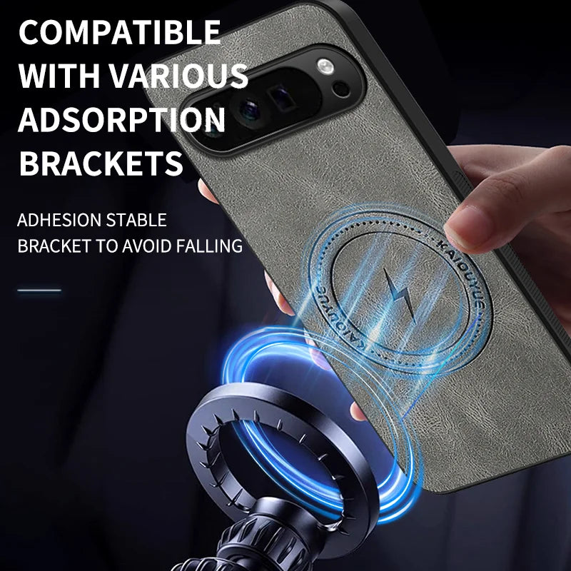 WANLONFENG For Google Pixel 9 Pro XL Magnetic Case  SD Series PC TPU Phone Cover with 2Pcs Screen Film - Grey - 6