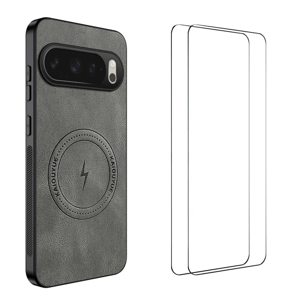WANLONFENG For Google Pixel 10 Pro Magnetic Case  SD Series PC TPU Phone Cover with 2Pcs Screen Film - Grey - 1