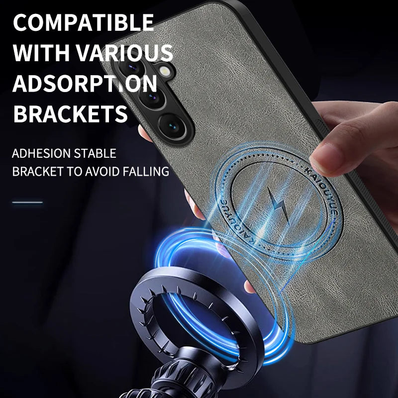 WANLONFENG For Samsung Galaxy A56 5G Magnetic Case  SD Series PC TPU Phone Cover with 2Pcs Screen Film - Grey - 6