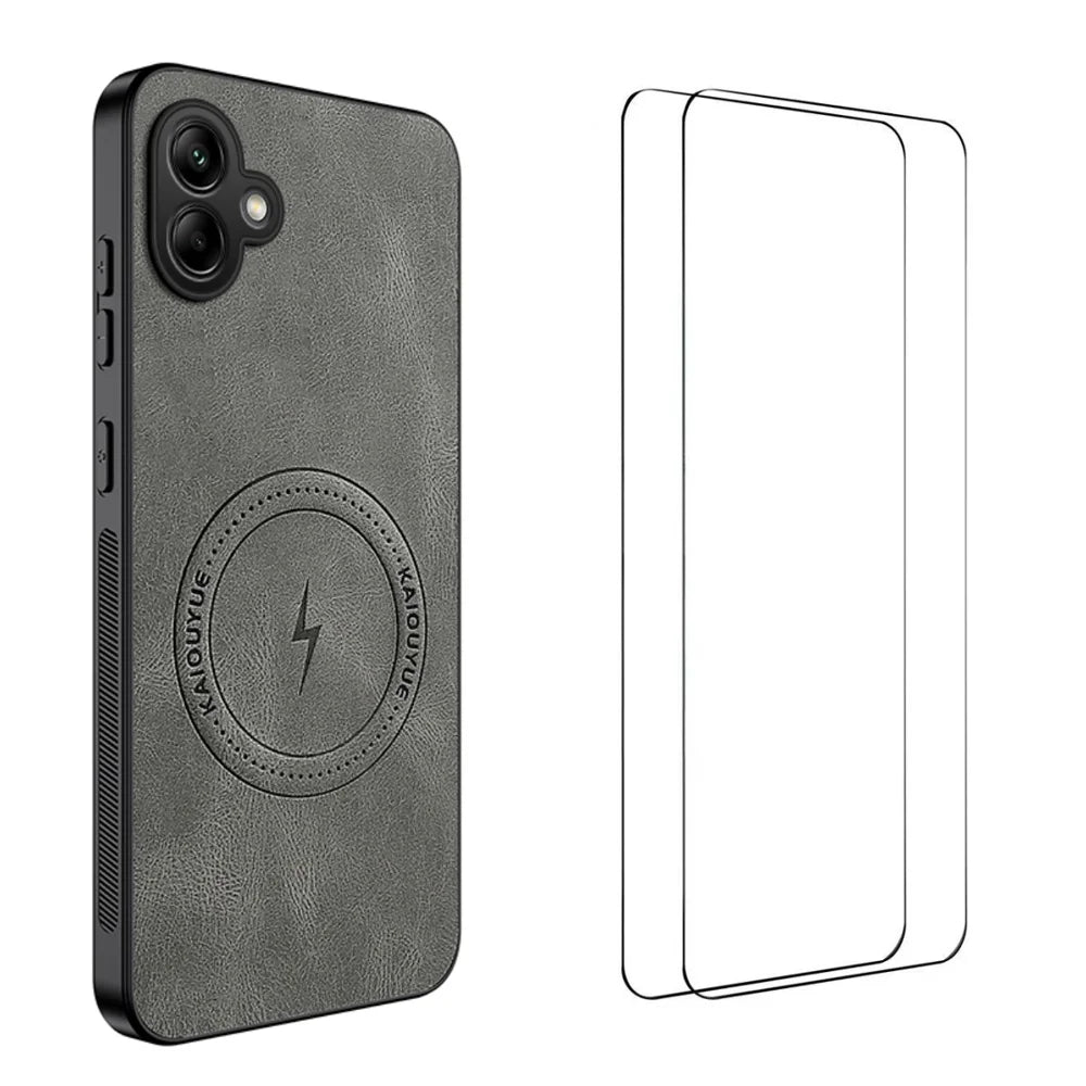 WANLONFENG For Samsung Galaxy A06 5G Magnetic Case  SD Series PC TPU Phone Cover with 2Pcs Screen Film - Grey - 1