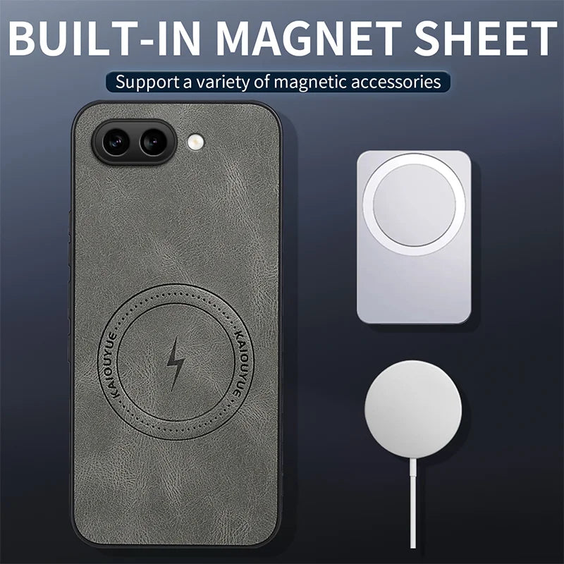 WANLONFENG For Google Pixel 9a Magnetic Case  SD1 Series Nappa Texture PC TPU Phone Cover - Grey - 2