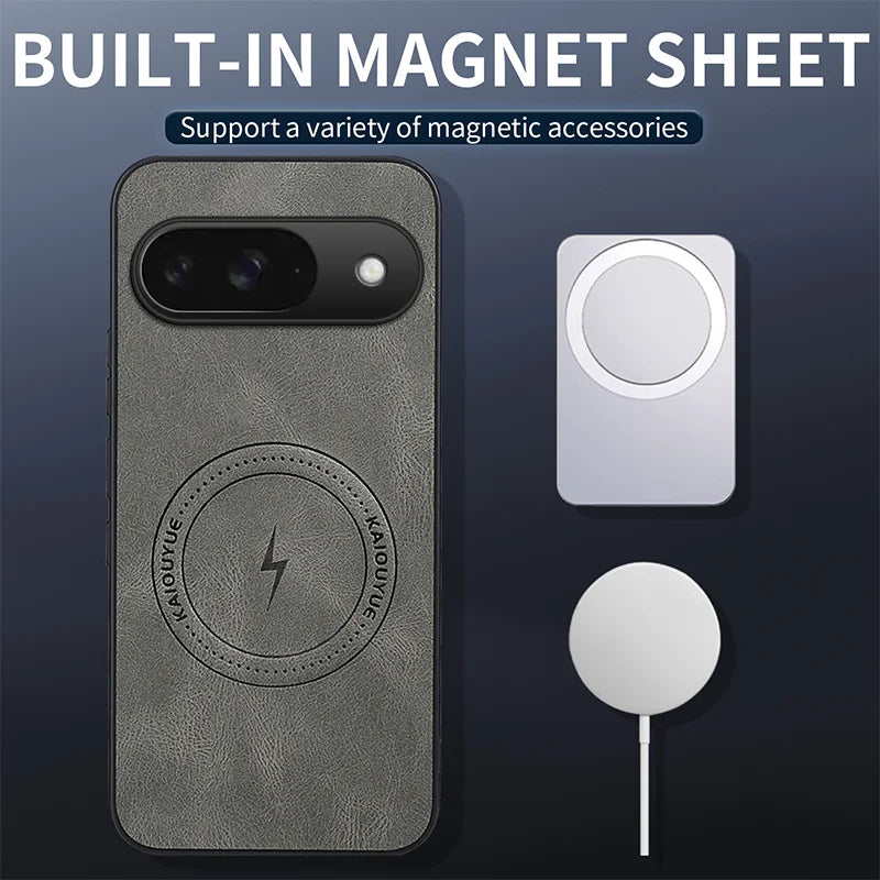 WANLONFENG For Google Pixel 9 Magnetic Case  SD1 Series Nappa Texture PC TPU Phone Cover - Grey - 2