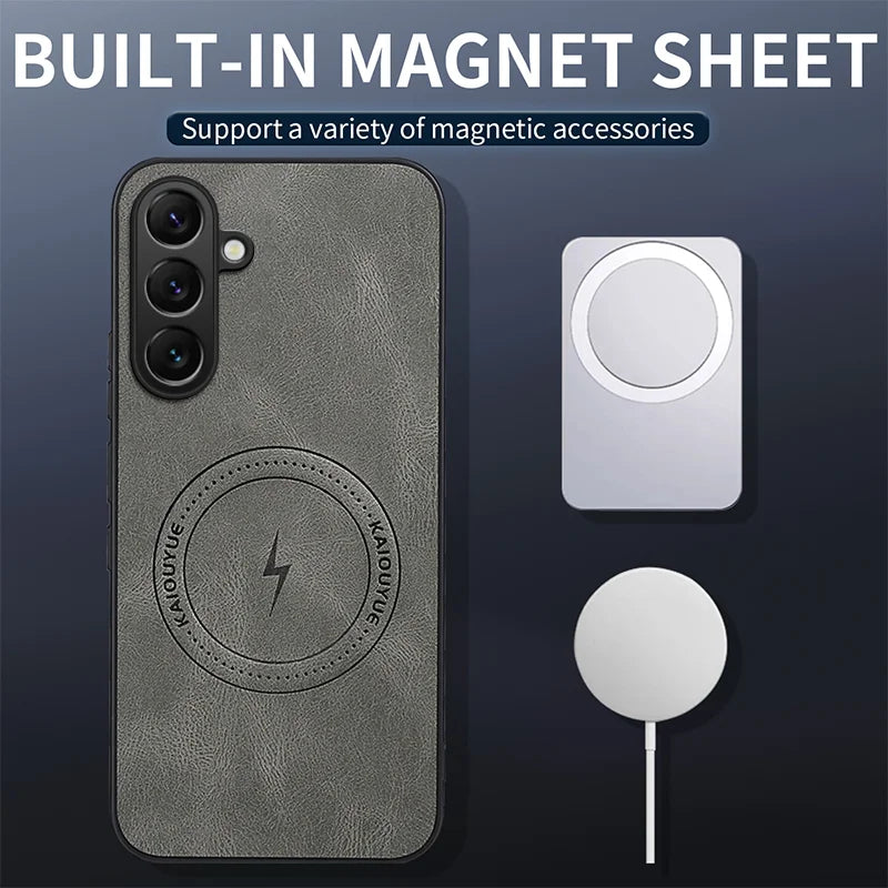 WANLONFENG For Samsung Galaxy S25 Magnetic Case  SD1 Series Nappa Texture PC TPU Phone Cover - Grey - 2