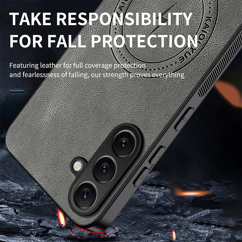WANLONFENG For Samsung Galaxy S25 Magnetic Case  SD1 Series Nappa Texture PC TPU Phone Cover - Grey - 4