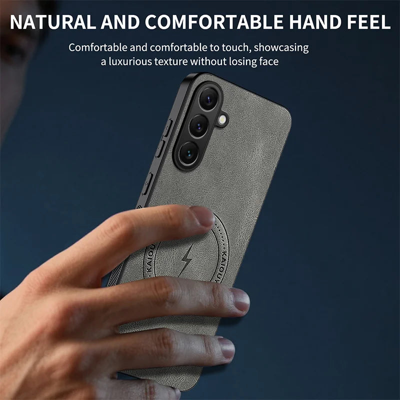 WANLONFENG For Samsung Galaxy S25 Magnetic Case  SD1 Series Nappa Texture PC TPU Phone Cover - Grey - 5