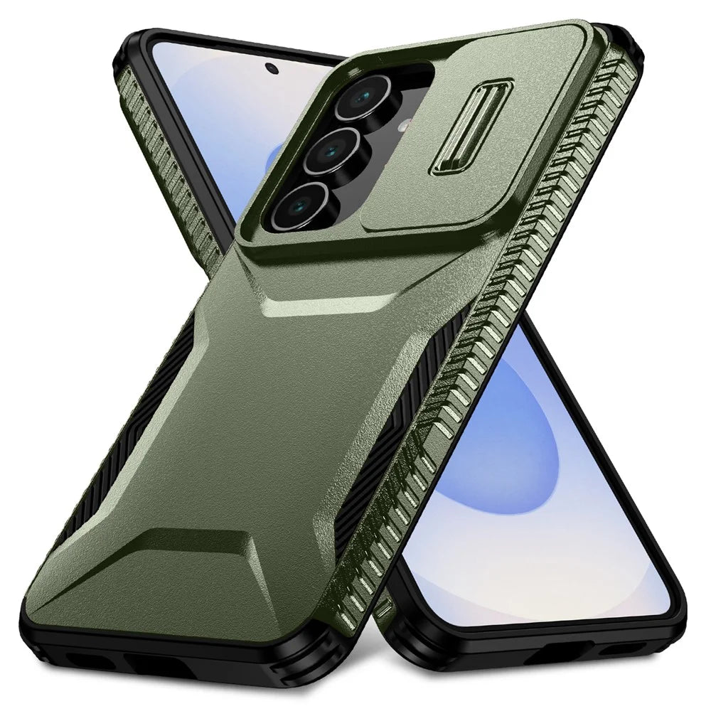 For Samsung Galaxy S25 FE Case Camshield TPU + PC Phone Cover Non-Slip Side Edge - Green - 1