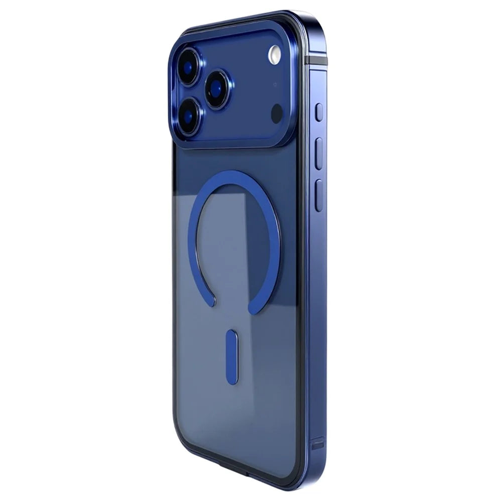 For iPhone 17 Pro Max Case Metal TPU Frame PC Back Clear Phone Cover Compatible with MagSafe - Navy Blue - 2