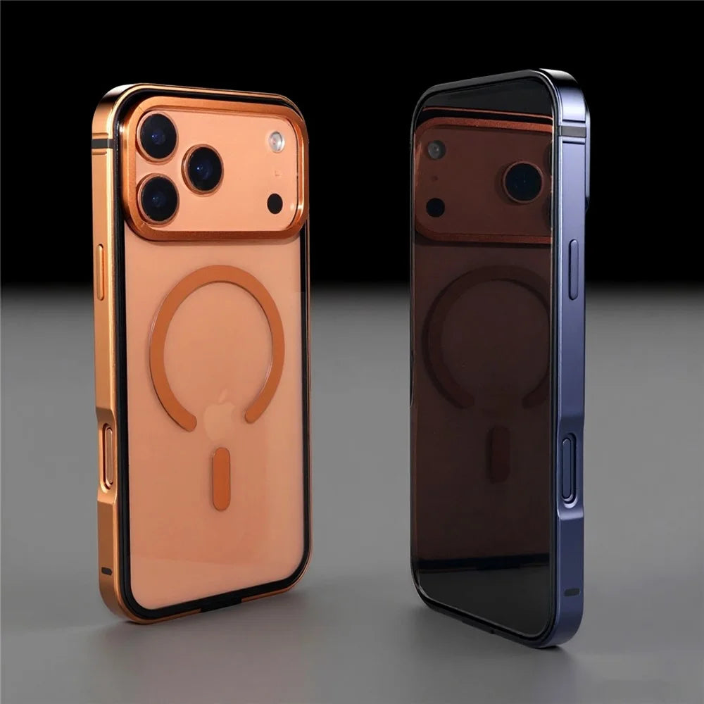 For iPhone 17 Pro Max Case Metal TPU Frame PC Back Clear Phone Cover Compatible with MagSafe - Navy Blue - 6