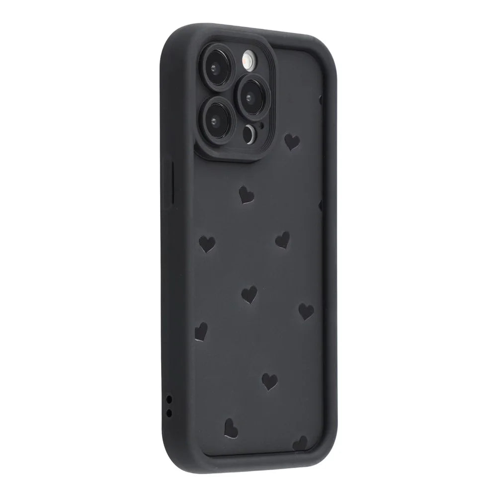 For iPhone 15 Pro Case Heart Pattern TPU Phone Cover with Stepped Edge - Black - 1