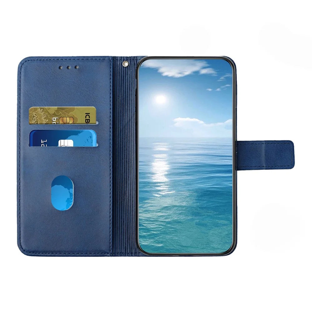 For Samsung Galaxy A18 5G /  A17 5G / A17 4G Case Line Pattern Wallet Leather Phone Cover with Wrist Strap - Blue - 3