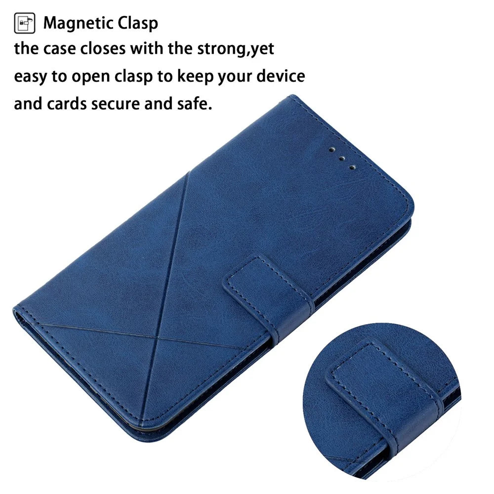 For Samsung Galaxy A18 5G /  A17 5G / A17 4G Case Line Pattern Wallet Leather Phone Cover with Wrist Strap - Blue - 4