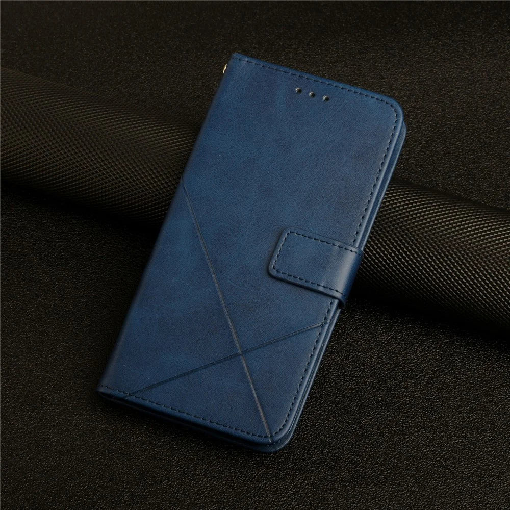 For Samsung Galaxy A18 5G /  A17 5G / A17 4G Case Line Pattern Wallet Leather Phone Cover with Wrist Strap - Blue - 6