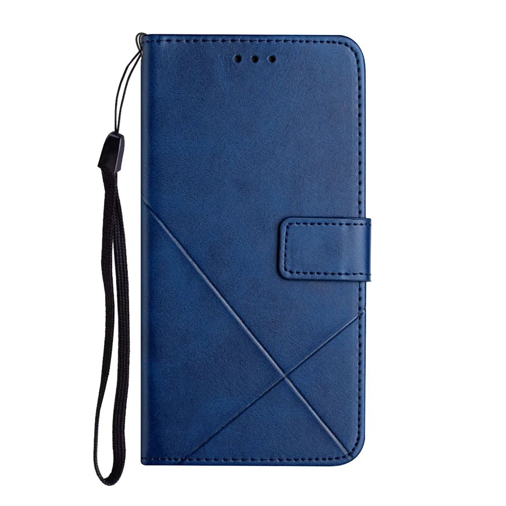 For Samsung Galaxy A18 5G /  A17 5G / A17 4G Case Line Pattern Wallet Leather Phone Cover with Wrist Strap - Blue - 7