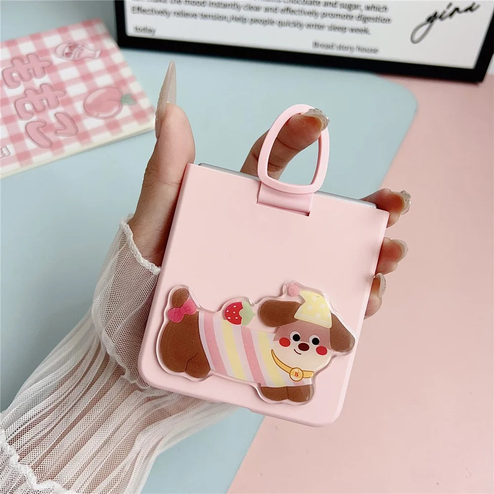 For Samsung Galaxy Z Flip7 5G Case Skin Touch Silicone Ring PC TPU Phone Cover with Cartoon Dachshund Sticker - Navy Blue - 4
