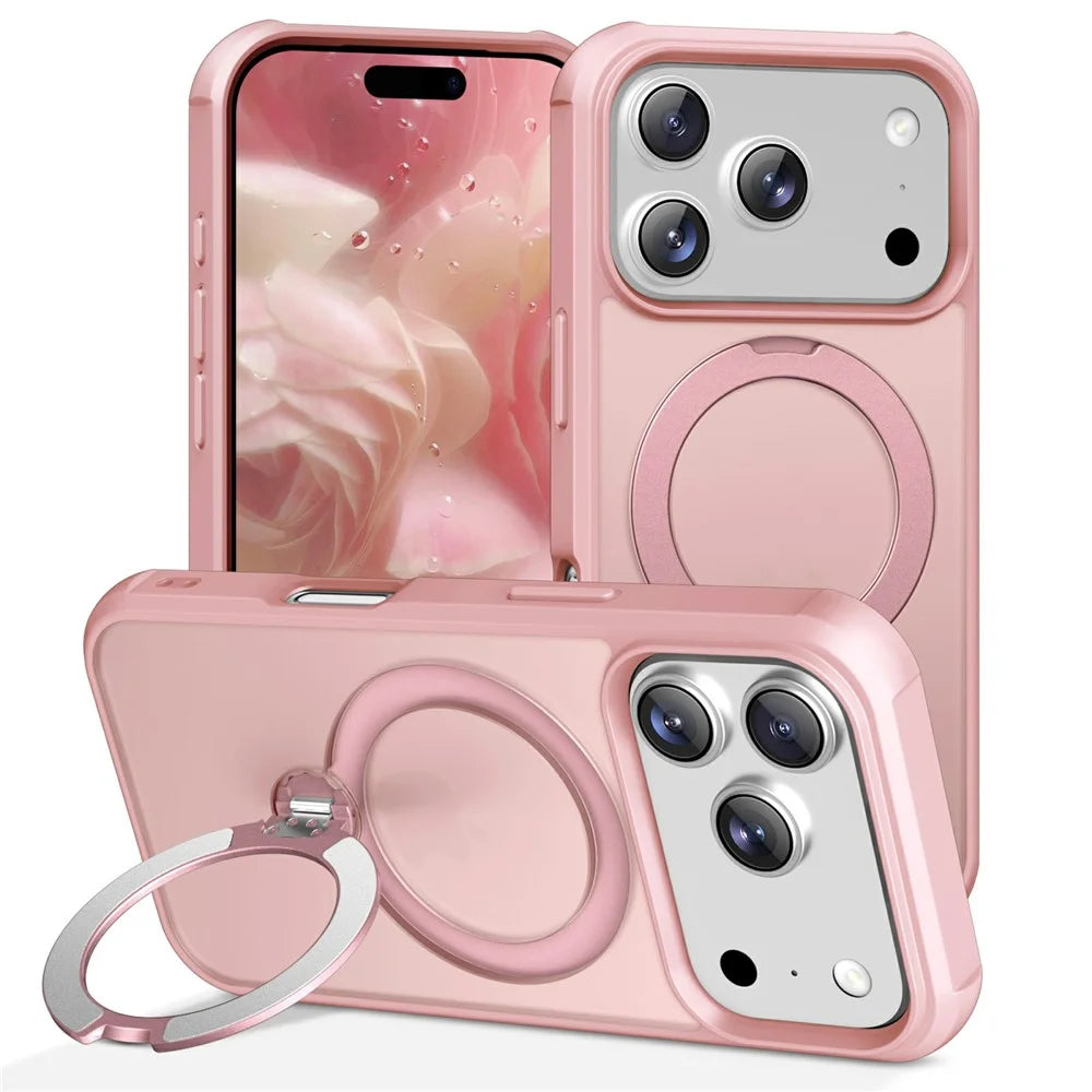 For iPhone 17 Pro Max Case Compatible with MagSafe Kickstand TPU PC Shockproof Phone Back Cover - Pink - 1