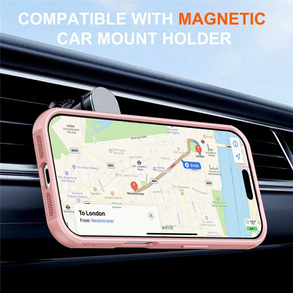 For iPhone 17 Pro Case Compatible with MagSafe Kickstand TPU PC Shockproof Phone Back Cover - Pink - 4