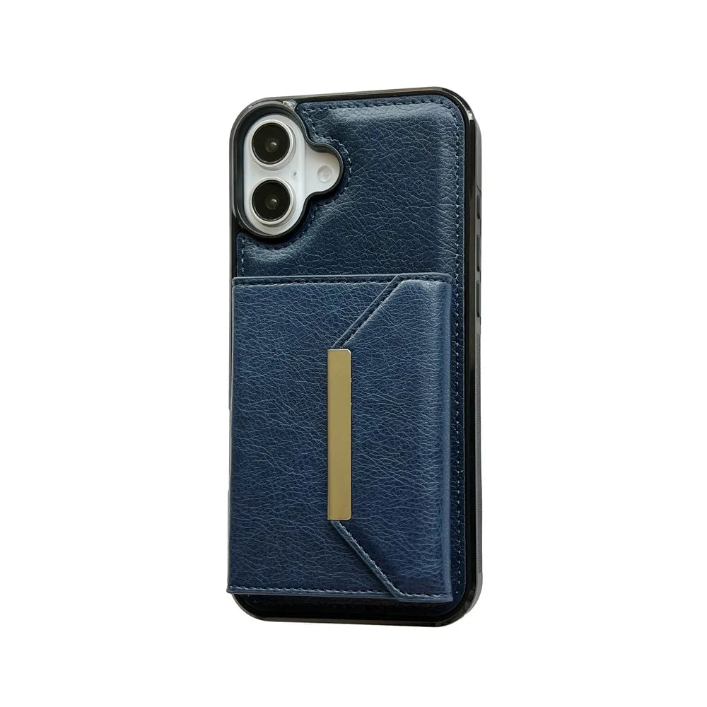 For iPhone 17 Case Card Bag Kickstand TPU + PU Phone Cover - Blue - 7
