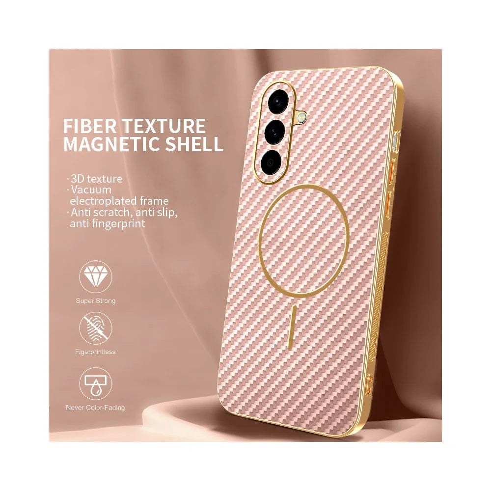 For Samsung Galaxy A56 5G Phone Case Carbon Fiber Textured Electroplated TPU Back Cover - Pink - 2