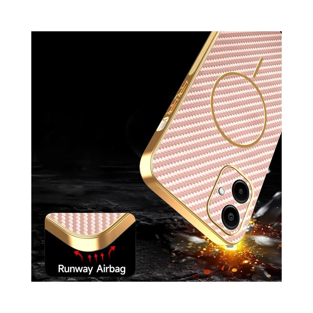 For Samsung Galaxy A06 4G Phone Case Carbon Fiber Textured Electroplated TPU Back Cover - Pink - 7