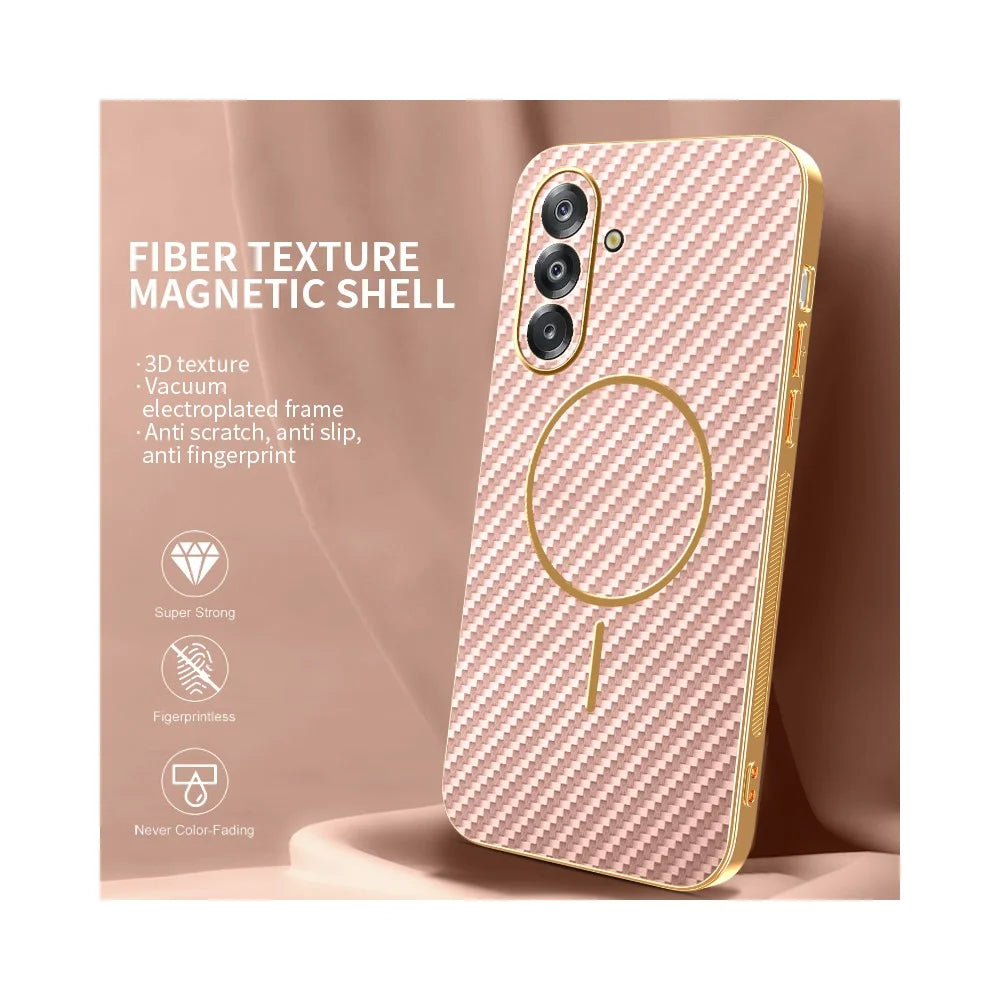 For Samsung Galaxy A26 5G Phone Case Carbon Fiber Textured Electroplated TPU Back Cover - Pink - 2
