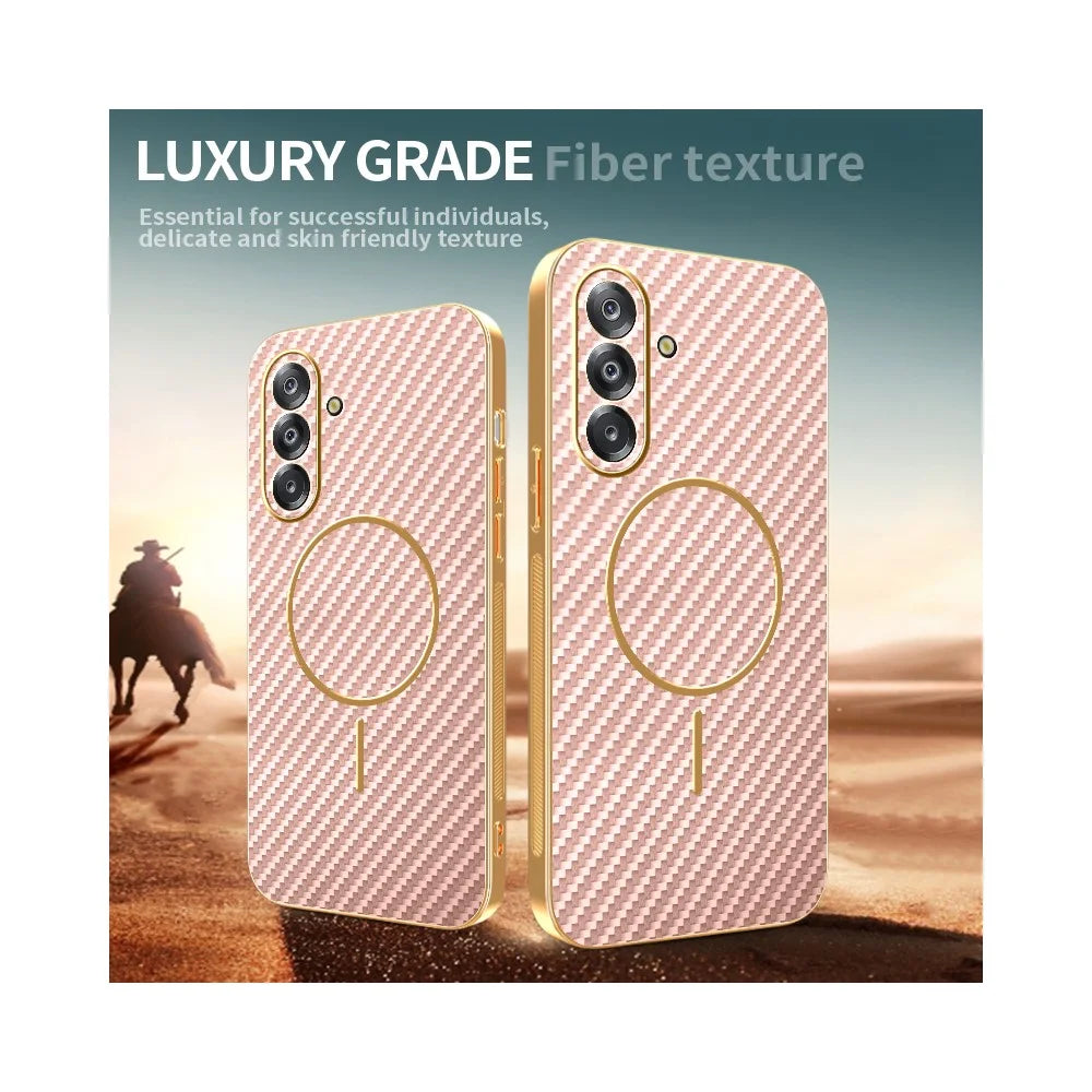 For Samsung Galaxy A26 5G Phone Case Carbon Fiber Textured Electroplated TPU Back Cover - Pink - 4