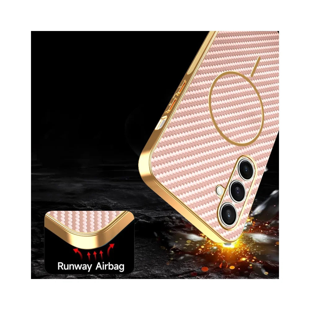 For Samsung Galaxy S24 FE Phone Case Carbon Fiber Textured Electroplated TPU Back Cover - Pink - 7