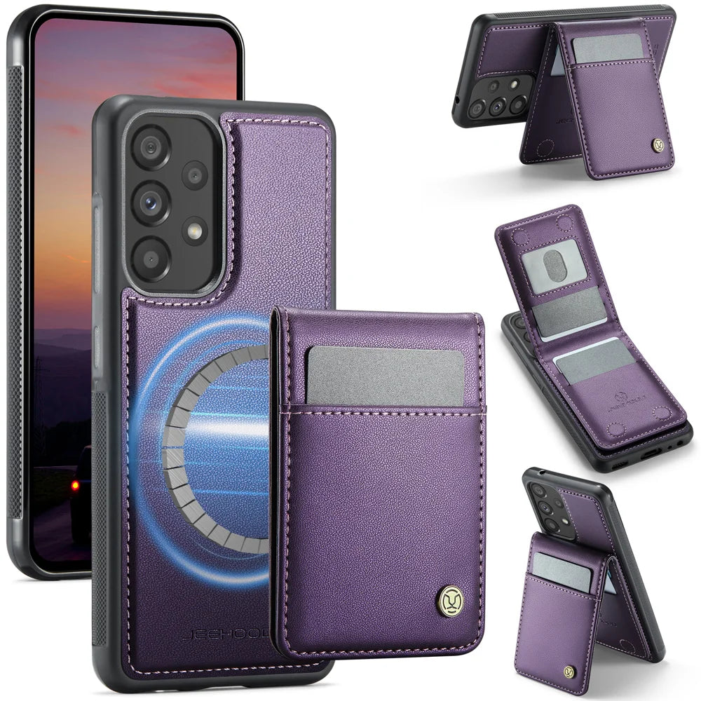 JEEHOOD For Samsung Galaxy A52 5G / Galaxy A52s 5G / Galaxy A52 4G Leather Back Cover Magnetic Case  J06 Phone Case with Card Bag RFID Blocking - Purple - 1