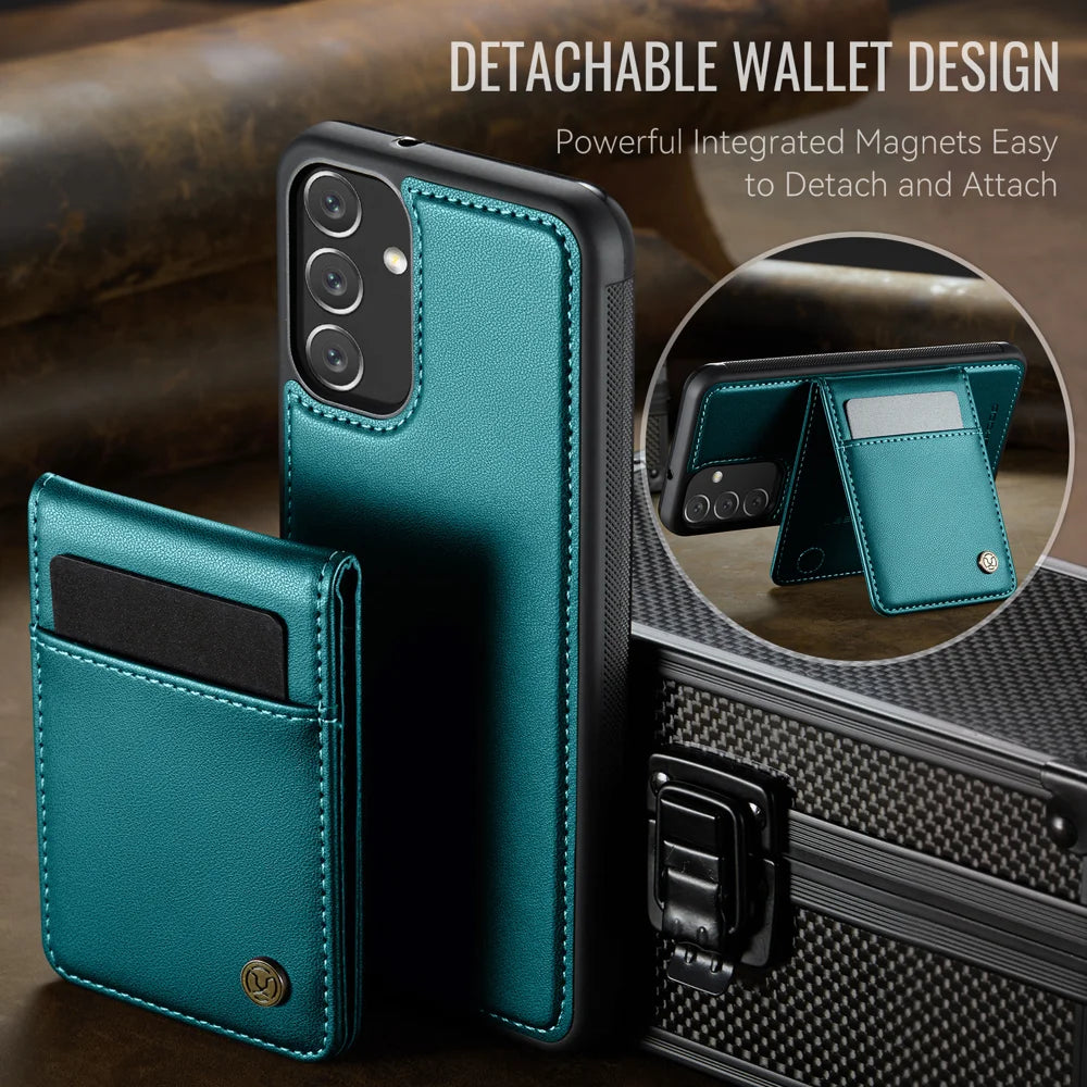 JEEHOOD For Samsung Galaxy A14 4G / Galaxy M44 5G / Galaxy A14 5G Leather Back Cover Magnetic Case  J06 Phone Case with Card Bag RFID Blocking - Blue - 7