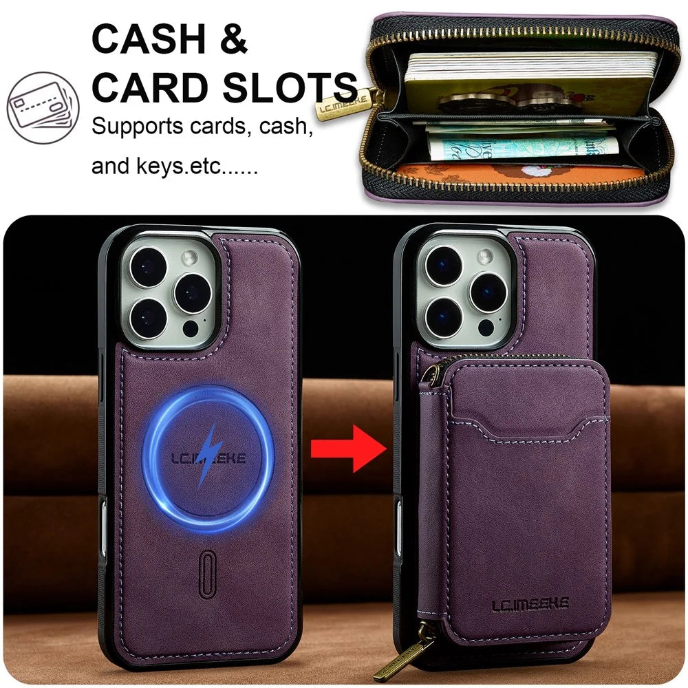 LC.IMEEKE L6 For iPhone 16 Pro Max Magnetic Case Detachable Zipper Wallet Leather Coated PC + TPU Phone Cover - Purple - 5