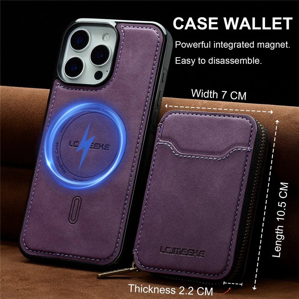LC.IMEEKE L6 For iPhone 16 Pro Max Magnetic Case Detachable Zipper Wallet Leather Coated PC + TPU Phone Cover - Purple - 6