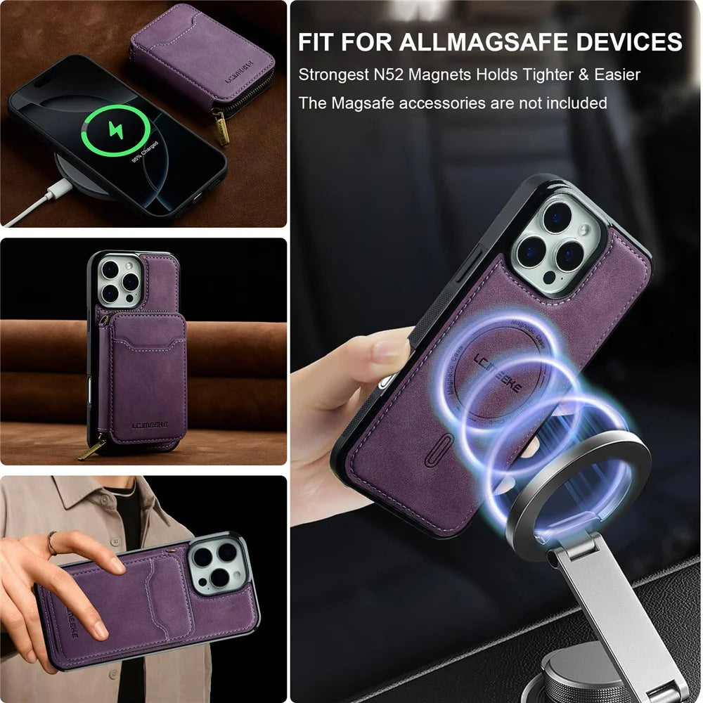 LC.IMEEKE L6 For iPhone 16 Pro Max Magnetic Case Detachable Zipper Wallet Leather Coated PC + TPU Phone Cover - Purple - 7