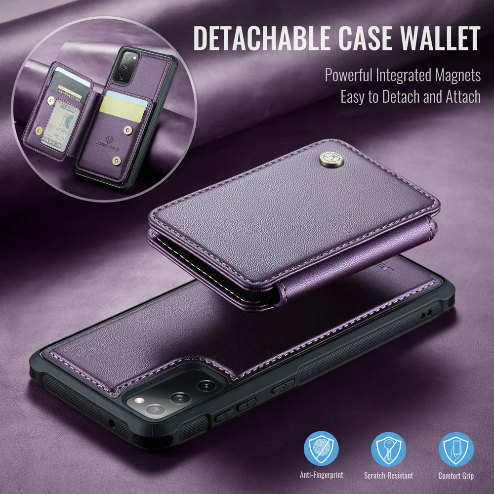 JEEHOOD For Samsung Galaxy S20 FE Case  J05 Leather Mobile Cover with Detachable Magnetic Card Bag - Purple - 4
