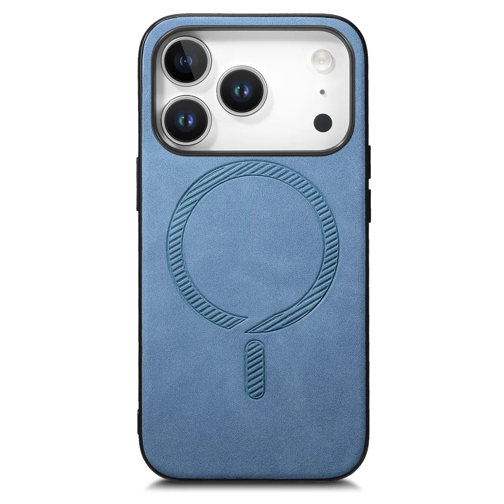 For iPhone 17 Pro Leather Back Case Compatible with MagSafe Skin-touch Phone Cover - Blue - 3