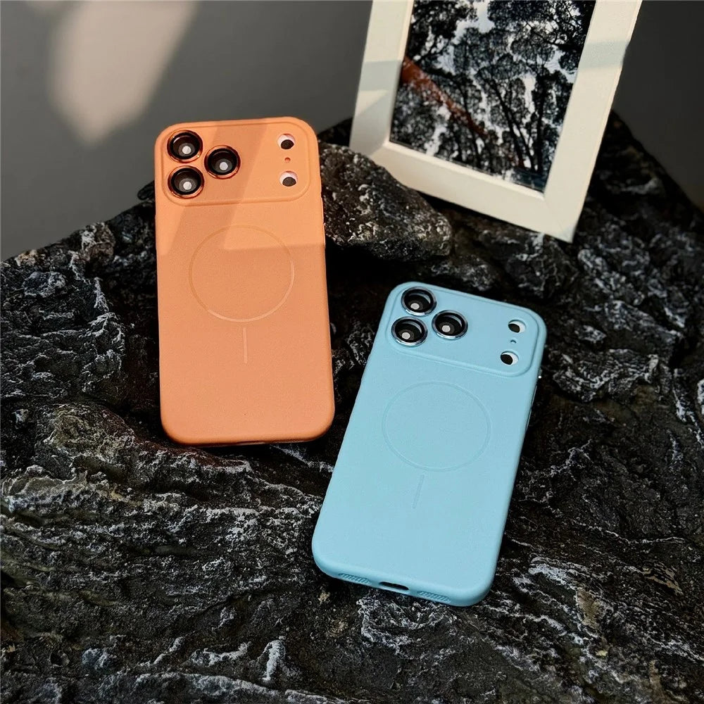 For iPhone 17 Pro Magnetic Case Matte Skin Touch TPU Phone Back Cover with Tempered Glass Lens Film - Orange - 3
