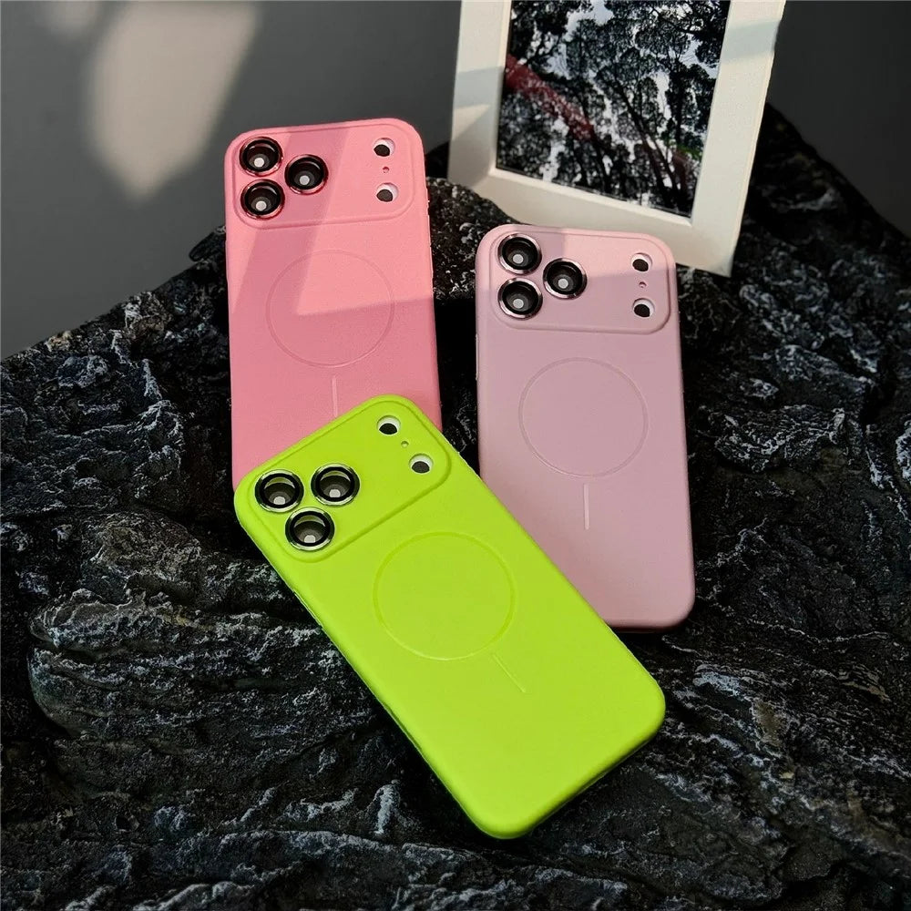 For iPhone 17 Pro Magnetic Case Matte Skin Touch TPU Phone Back Cover with Tempered Glass Lens Film - Orange - 4
