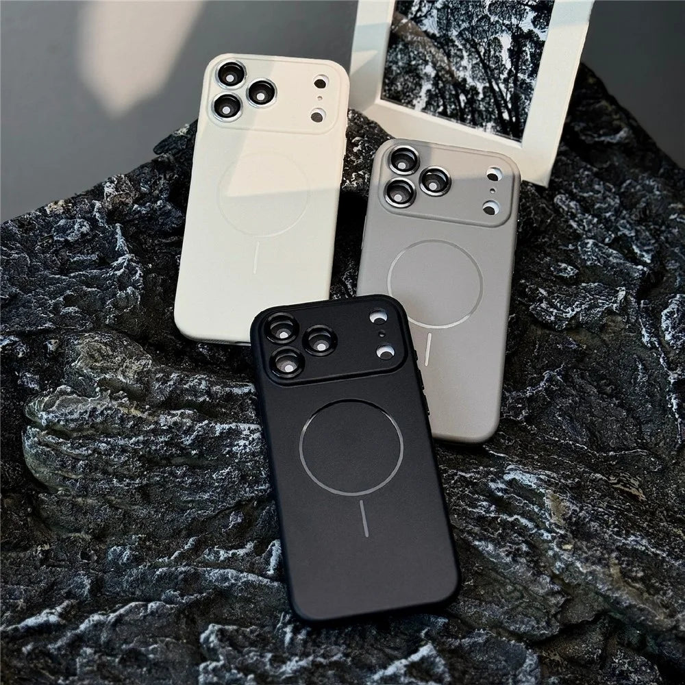 For iPhone 17 Pro Max Magnetic Case Matte Skin Touch TPU Phone Back Cover with Tempered Glass Lens Film - Orange - 2