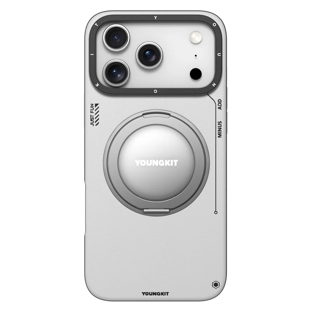 YOUNGKIT For iPhone 17 Pro Max Case Rotating Kickstand Shockproof TPU + PU Leather Phone Back Cover - Grey - 2
