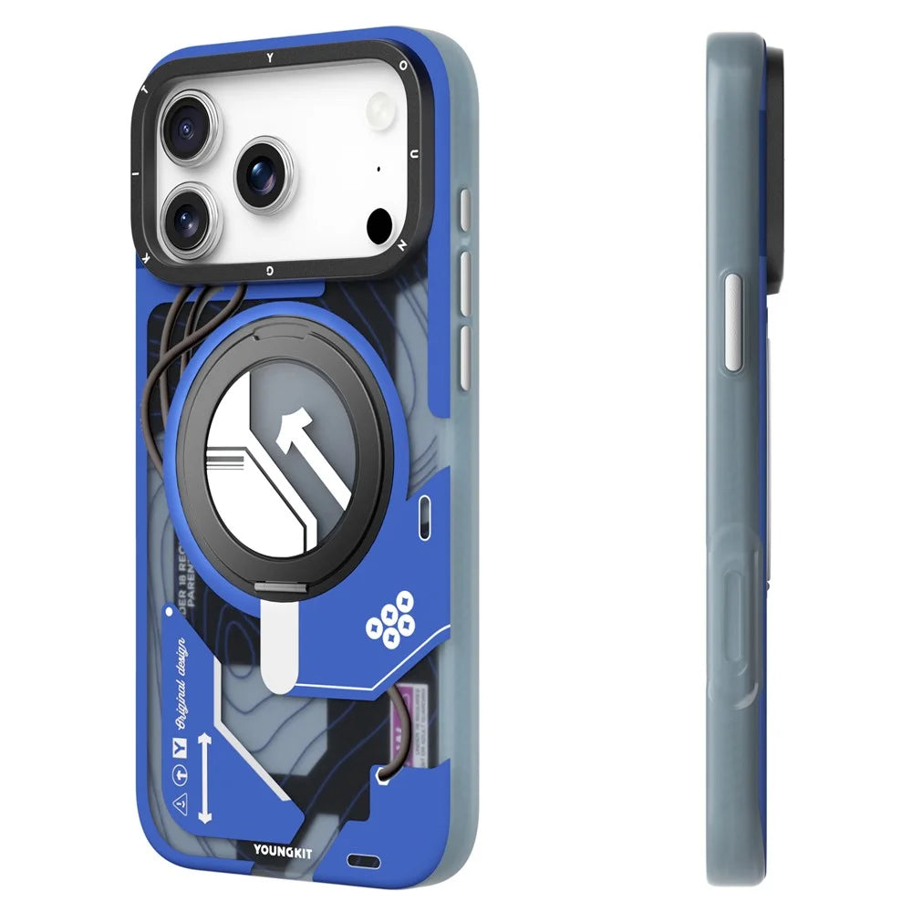 YOUNGKIT for iPhone 17 Pro Max Magnetic Case Rotating Kickstand IMD TPU Phone Cover - Blue - 2